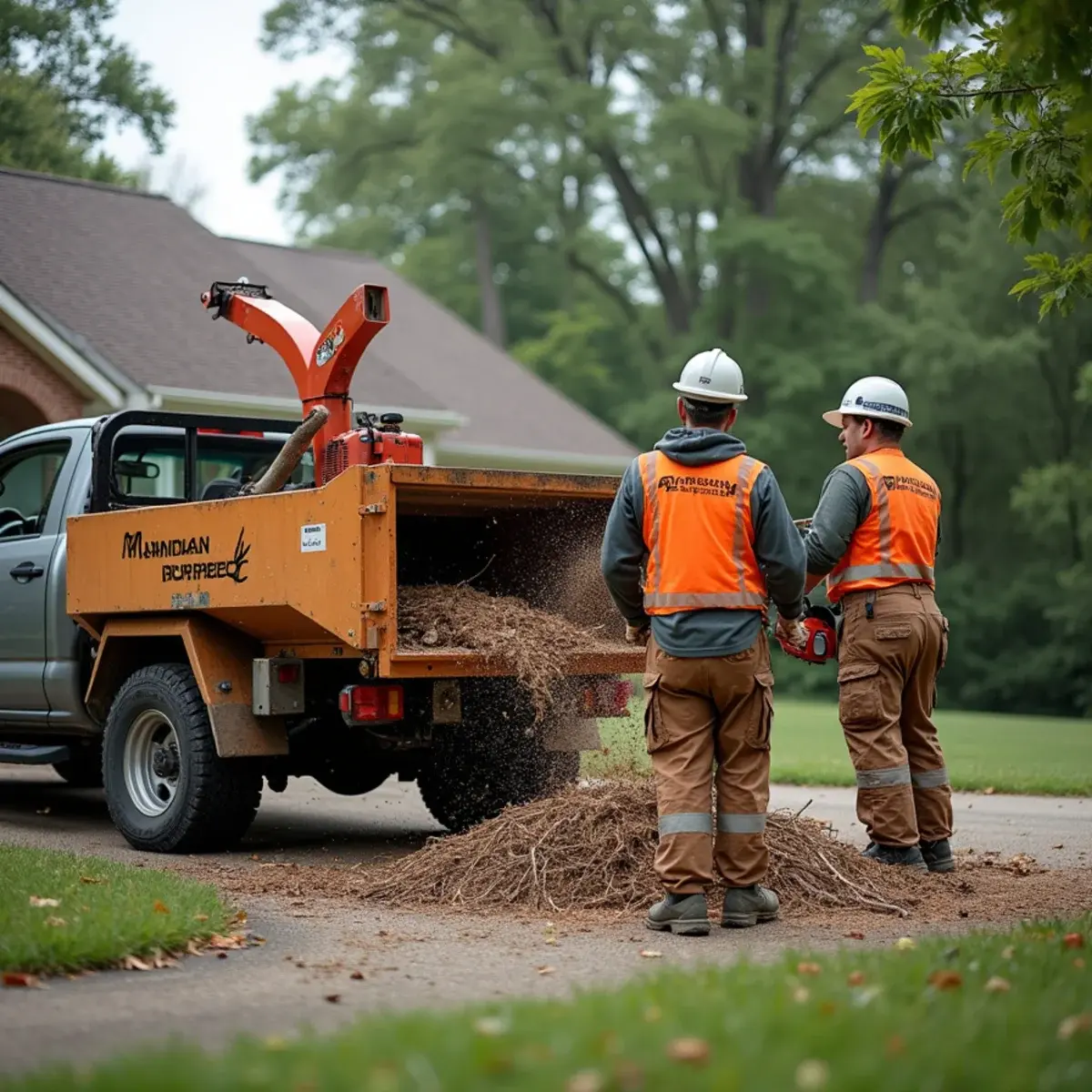 One of a Kind Tree Services crew and equipment on a job site in Southgate, Michigan
