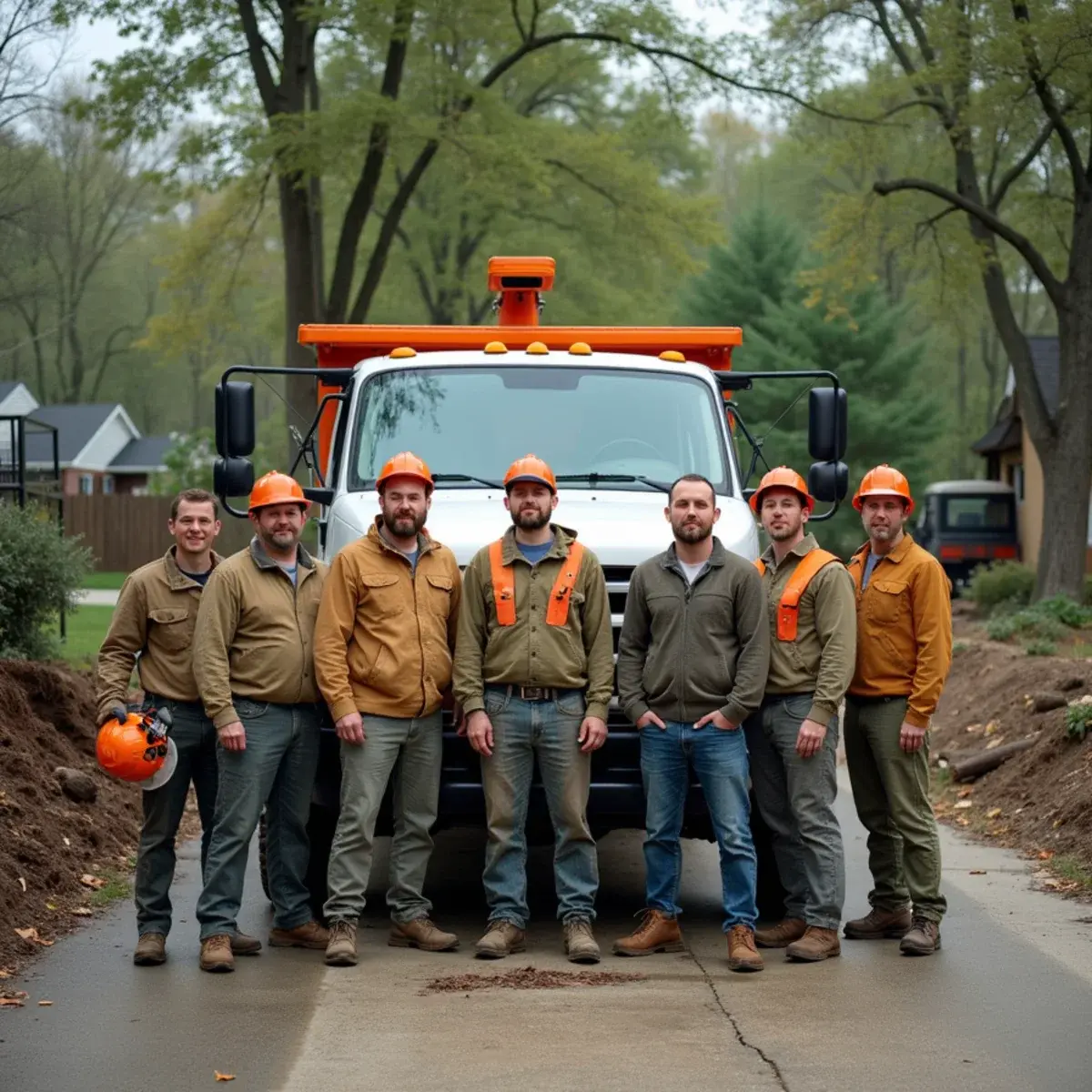 One of a Kind Tree Services crew and equipment outside the Southgate, Michigan shop