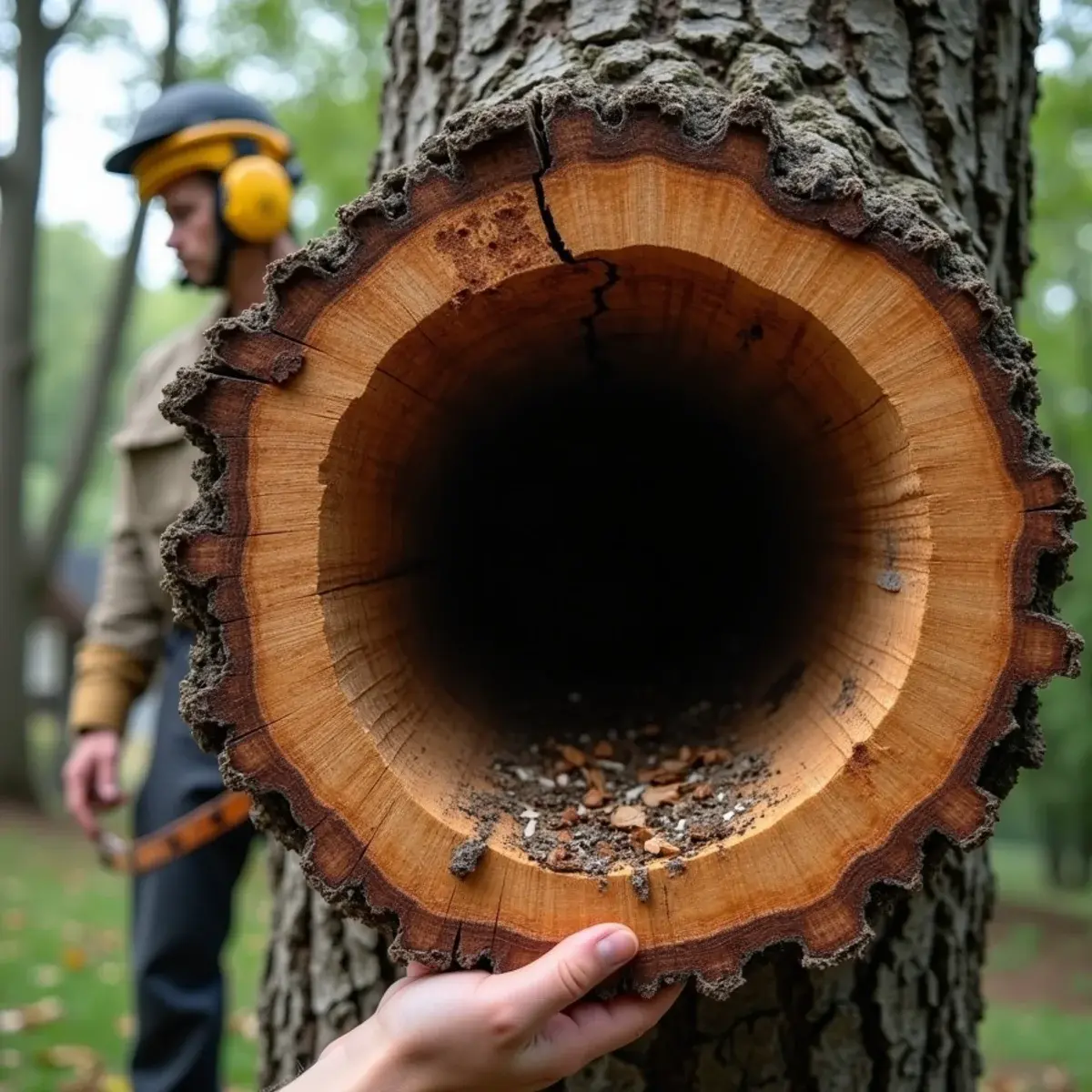 Large open cavity in the trunk of a mature Michigan tree