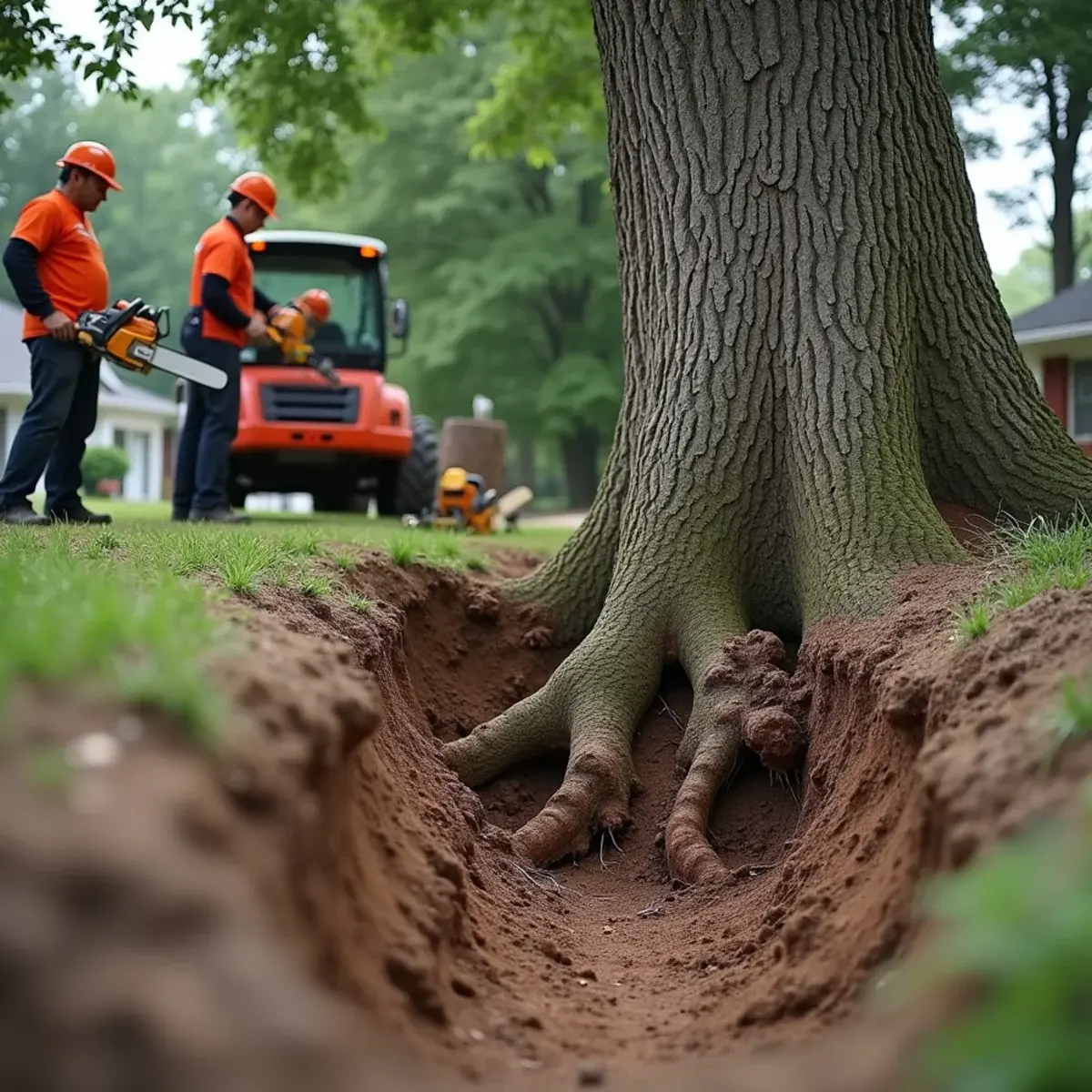 Tree roots severed by a new driveway excavation in a Michigan yard