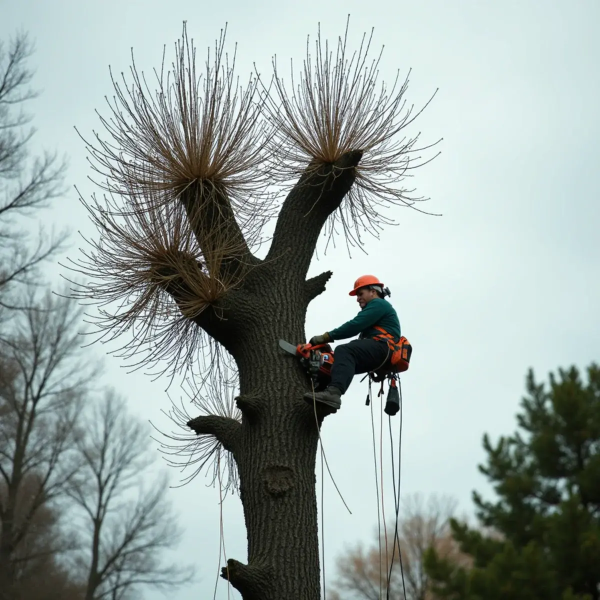 Michigan tree topped years ago with weak upright regrowth