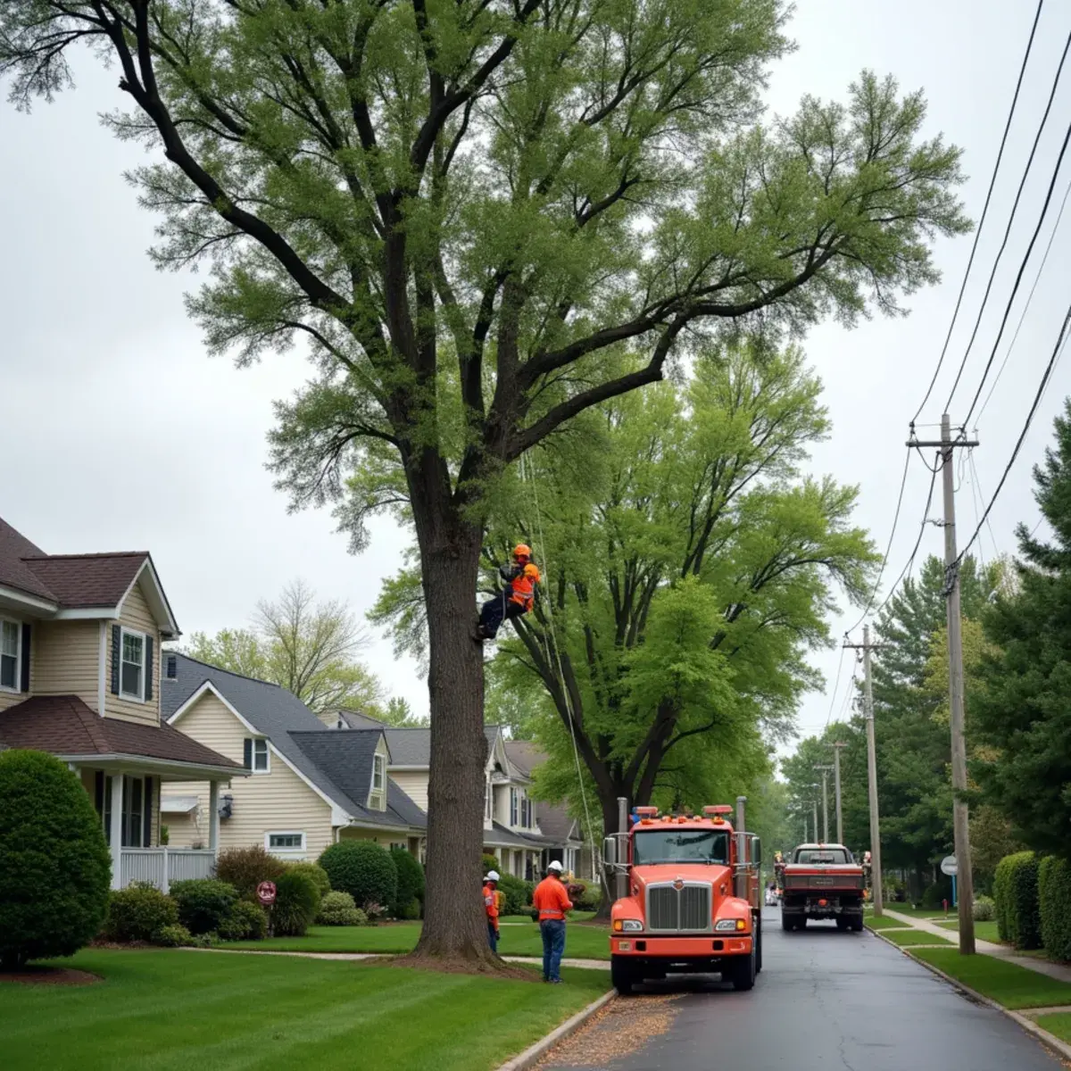 Tree removal on a lakefront property near Belleville Lake in Michigan