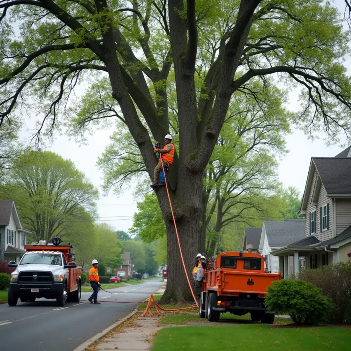 Crew clearing brush and trees from a large wooded lot in Brownstown Township, Michigan