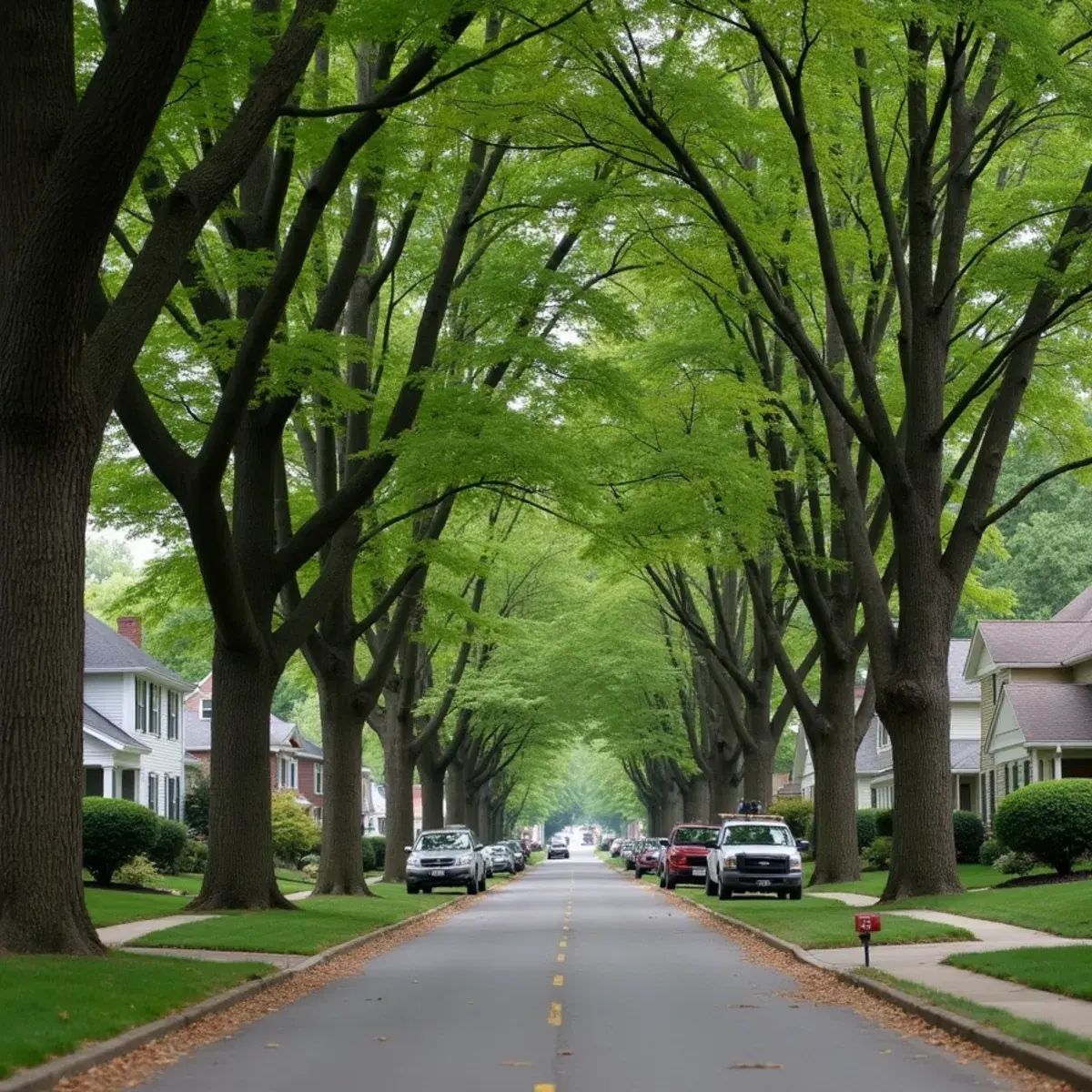 Mature silver maple shading a residential street in Flat Rock, Michigan