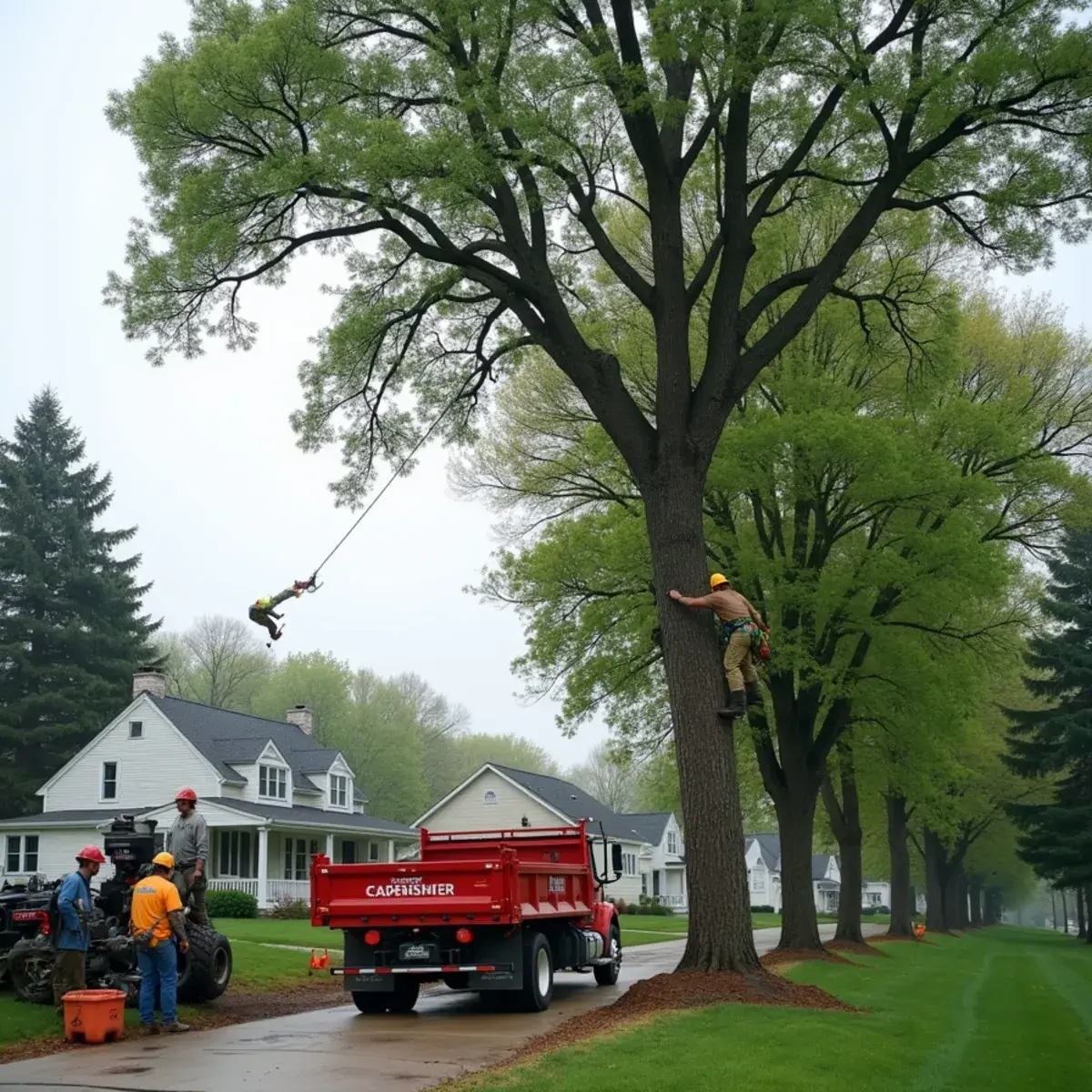 Tree crew clearing a rural wooded parcel in Huron Township, Michigan