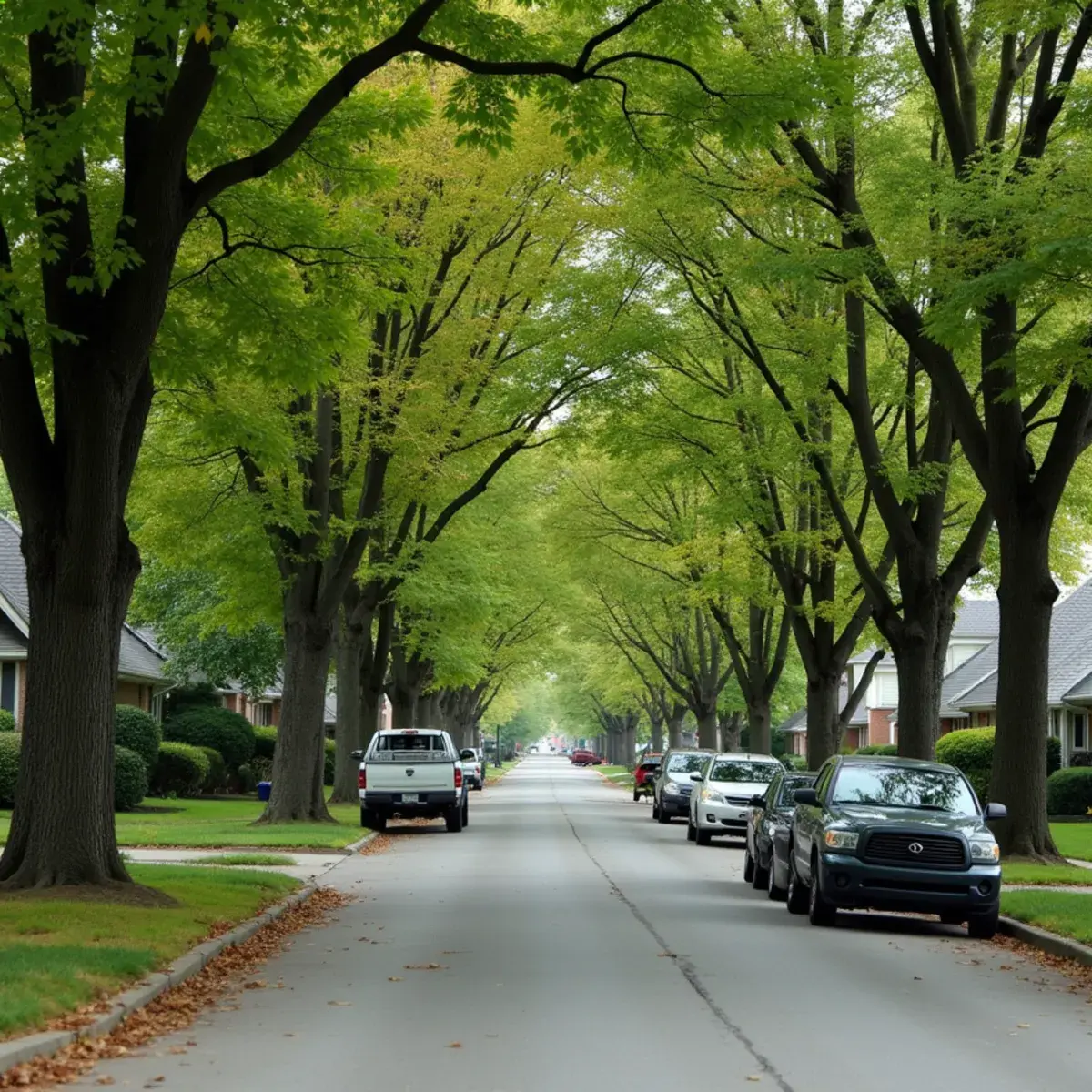 Mature silver maple shading a residential street in Roseville, Michigan