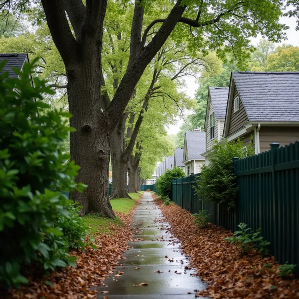 Mature silver maple and Norway maple along a rear property line in Royal Oak, Michigan