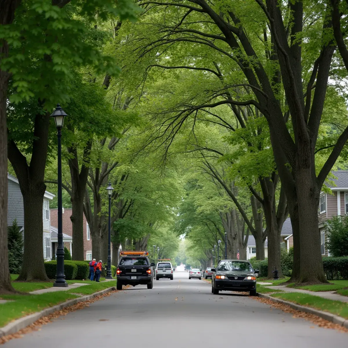 Mature silver maple shading a residential street in Wayne, Michigan