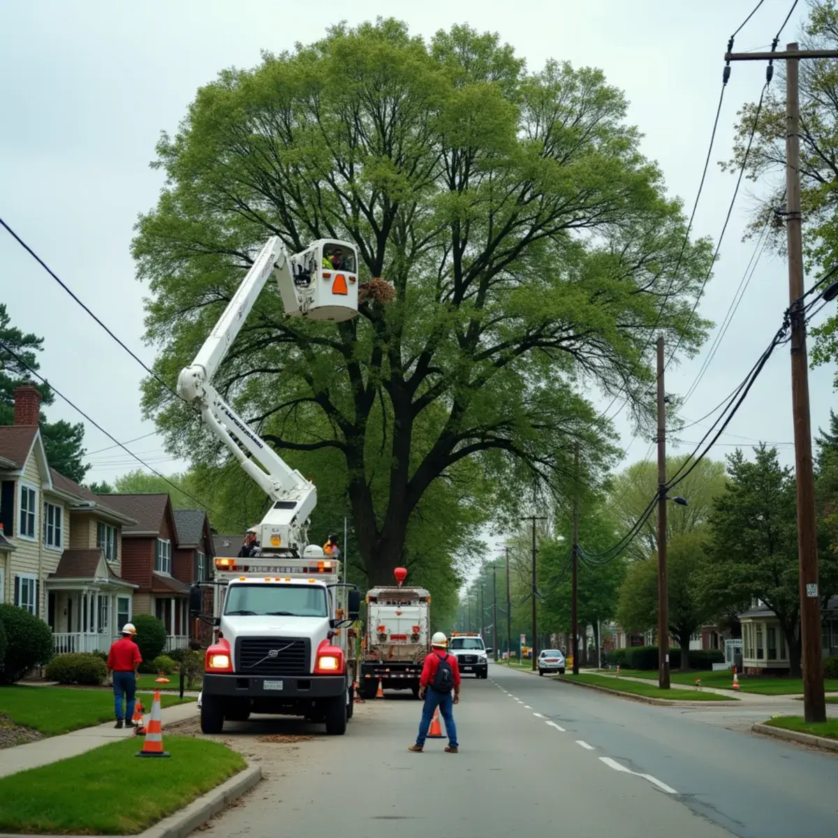 One of a Kind Tree Services crew working on a large tree removal in Michigan