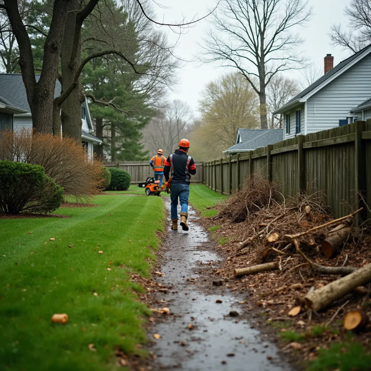 Michigan yard cleared and raked after storm damage cleanup