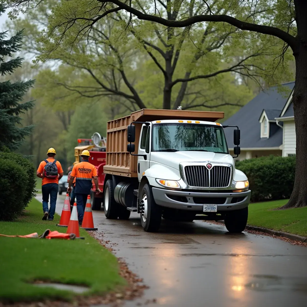 Tree service crew arriving on schedule at a Michigan home in the morning