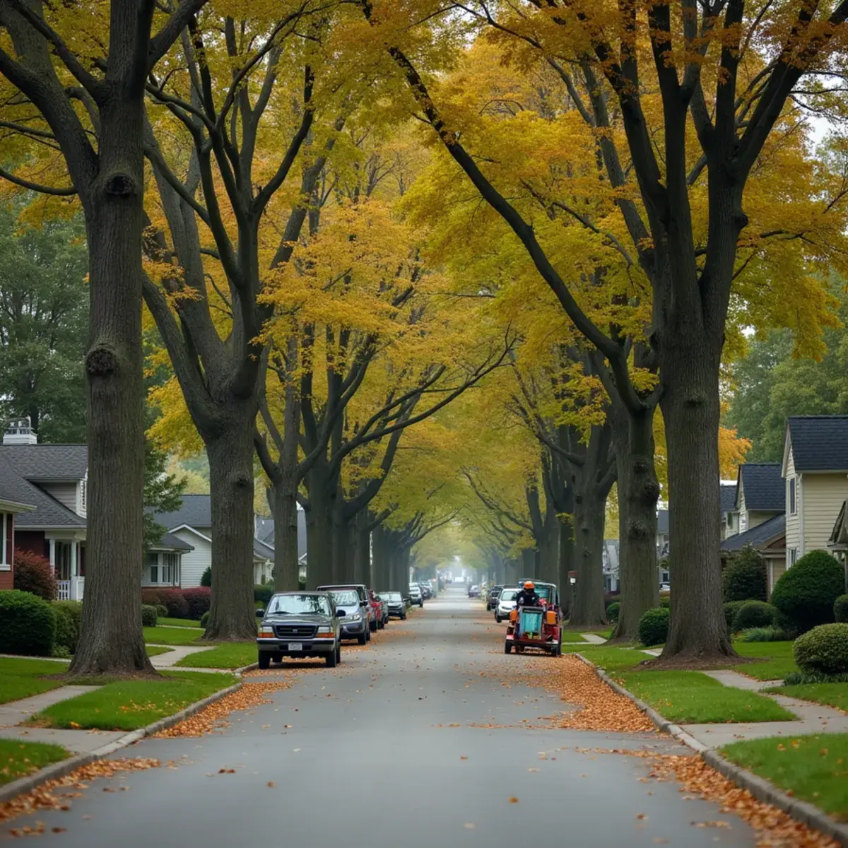 Mature red maple shading a residential street in Canton, Michigan