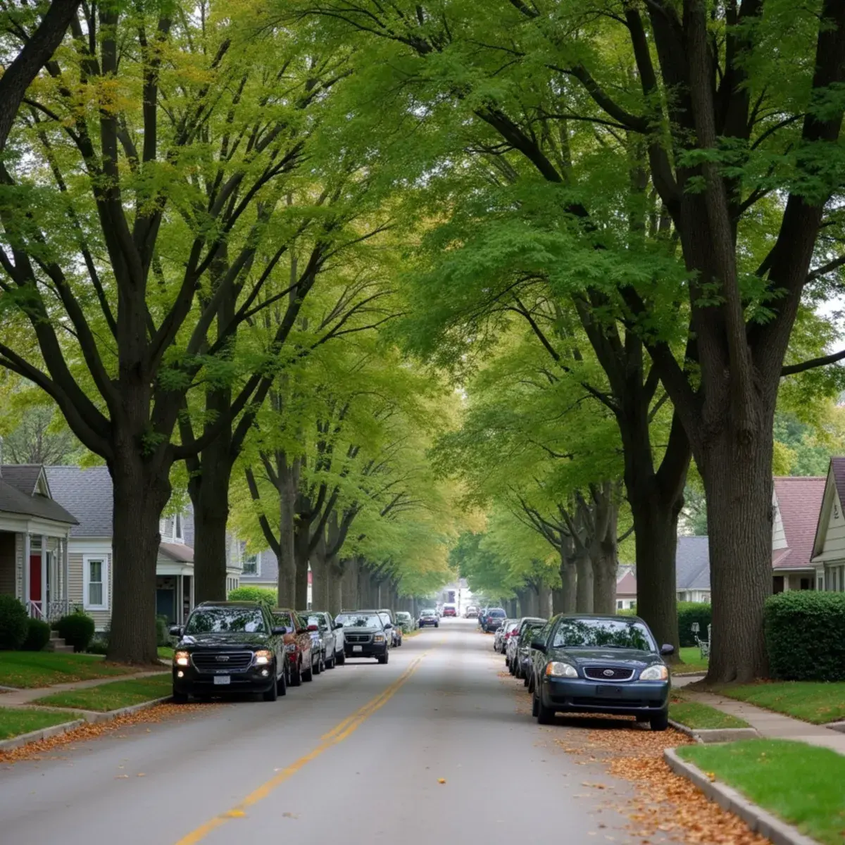 Mature silver maple shading a residential street in Ferndale, Michigan
