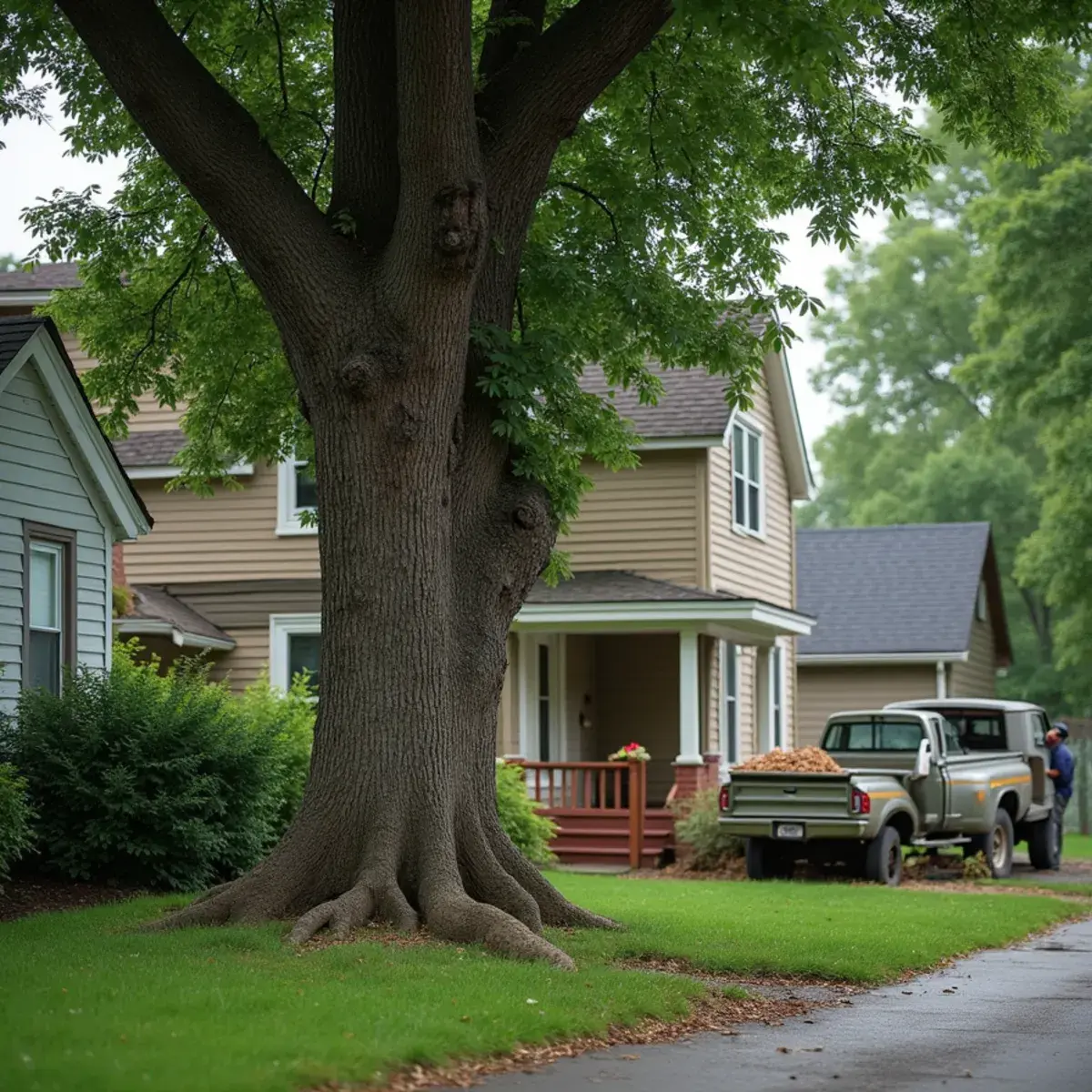 Mature silver maple in the front yard of a home in Monroe, Michigan