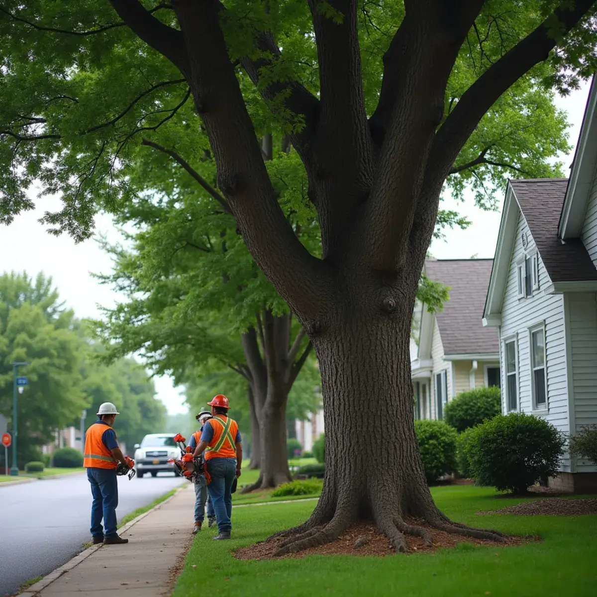 Mature white oak in the front yard of a home in Northville, Michigan