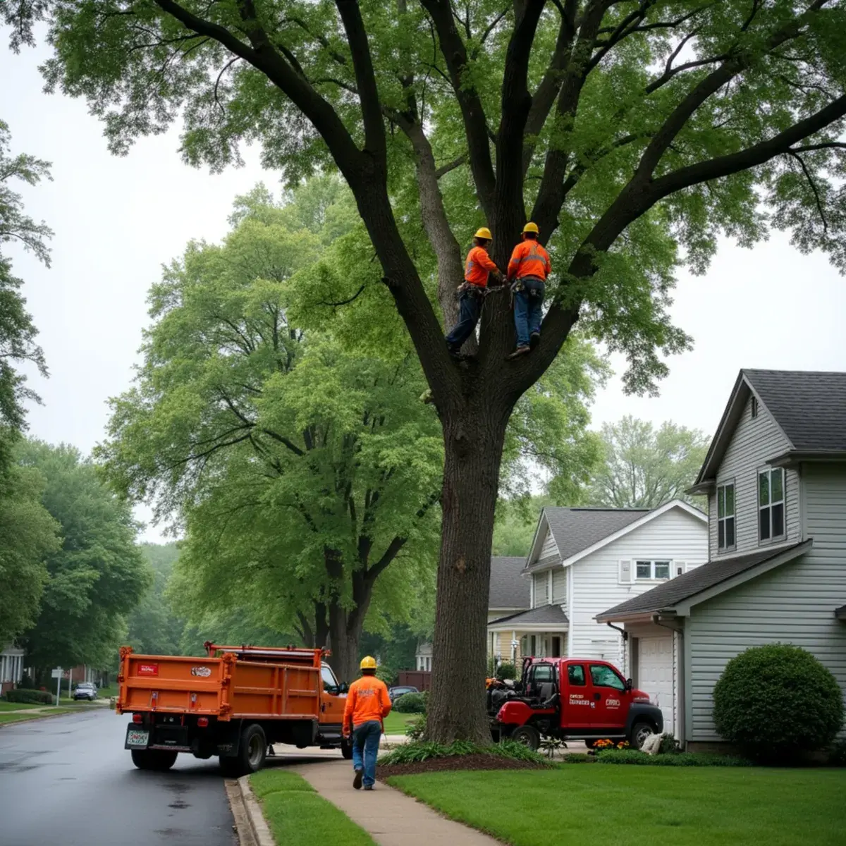 Crew clearing trees from a commercial property in Romulus, Michigan