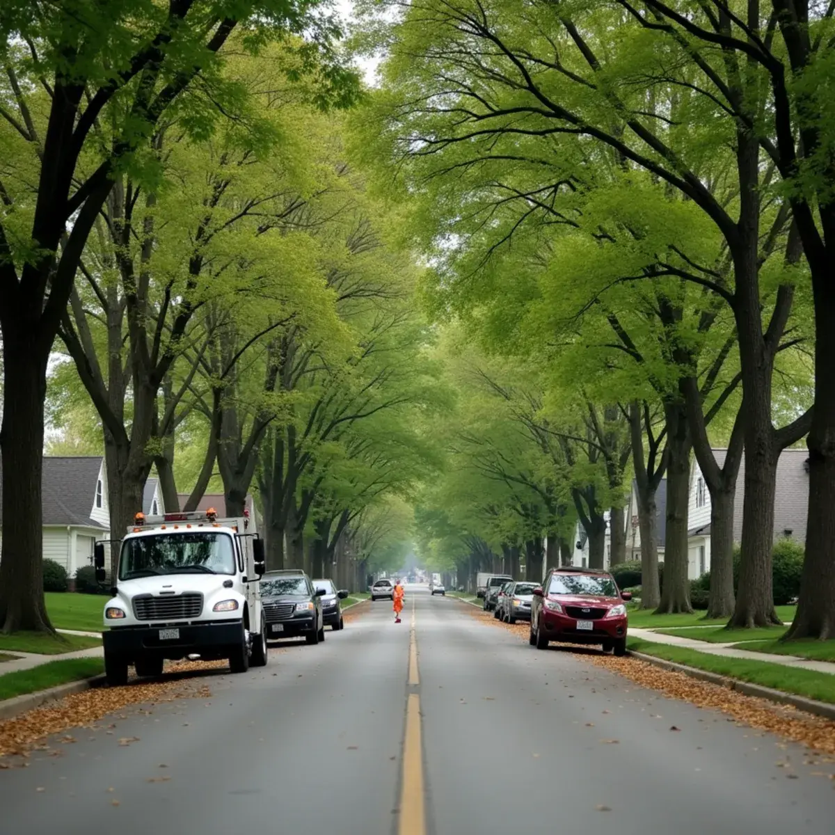 Mature silver maple shading a residential street in Trenton, Michigan