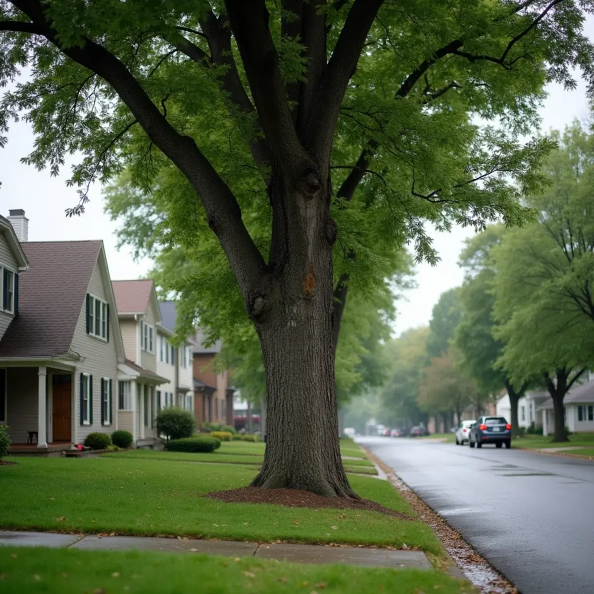 Mature sugar maple in the front yard of a home in Woodhaven, Michigan